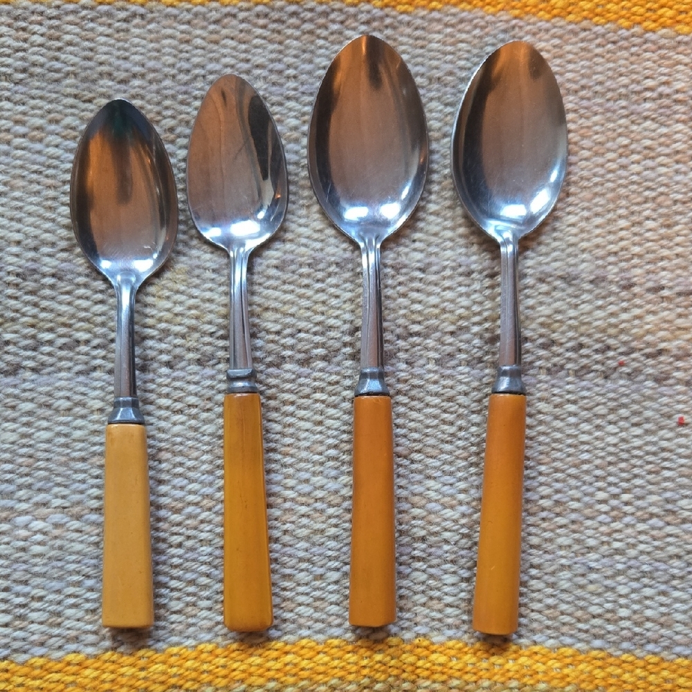 Vintage Sta-Brite Stainless Steel Bakelite Handle Spoons